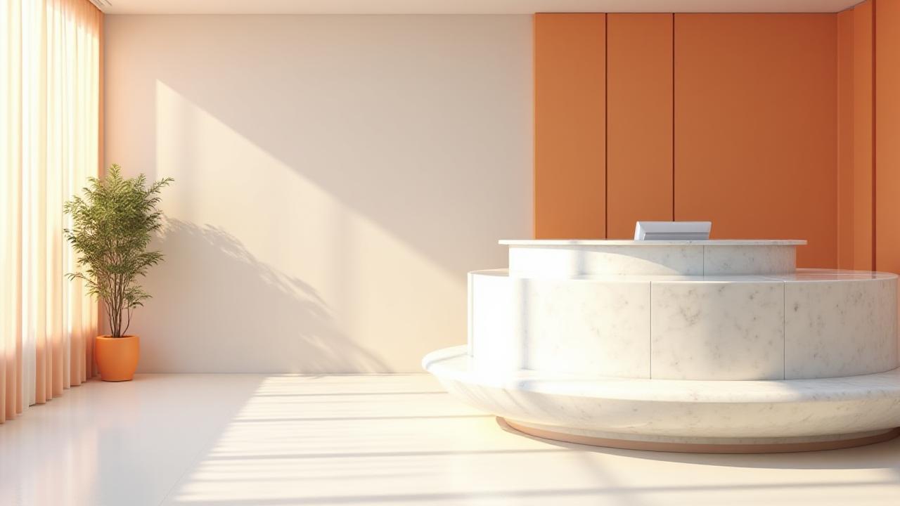 A modern, warm healthcare reception area with approachable design.